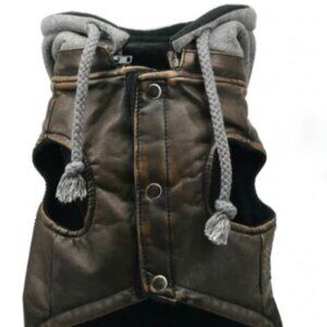 Hip Doggie Vintage Style Faux Leather Bomber Jacket w Hoodie, Large (sm breed)